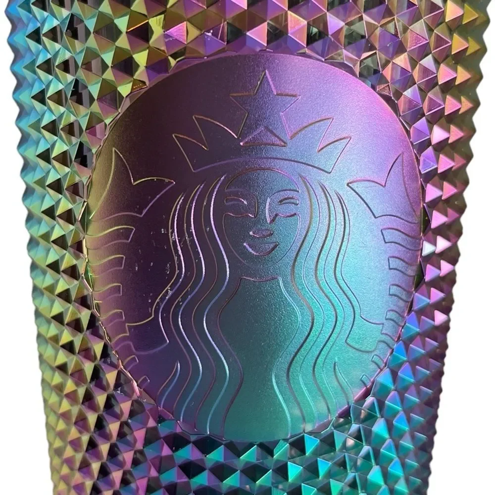 NWT Starbucks OIL SLICK Cold Cup Venti BLACK BLING Tumbler Rainbow Studded 2023